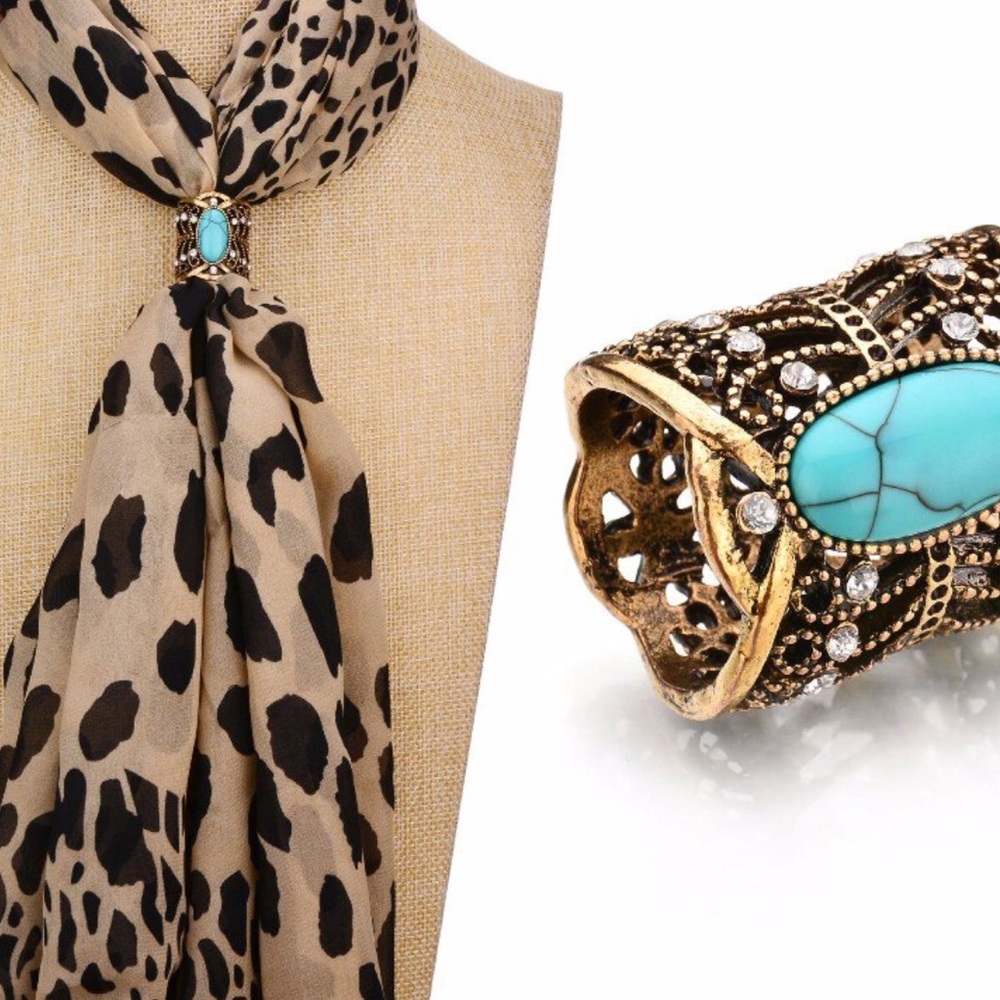 NEW-Turquoise Brooch & Scarf